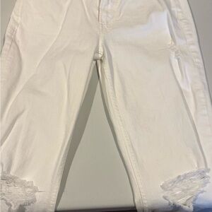 MOTHER White Distressed Ankle Jeans